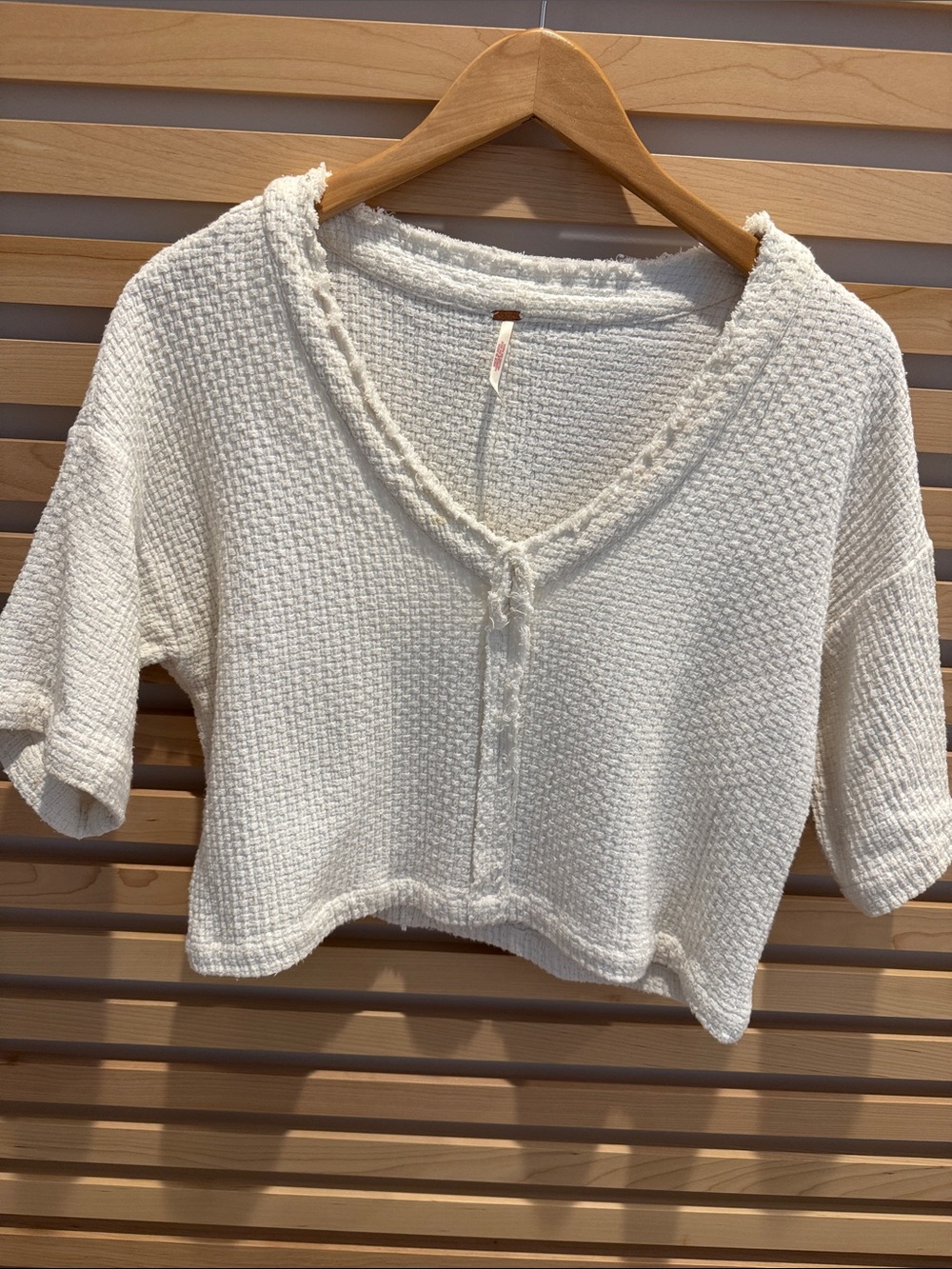 Free People Cream Waffle-Knit Cropped Top